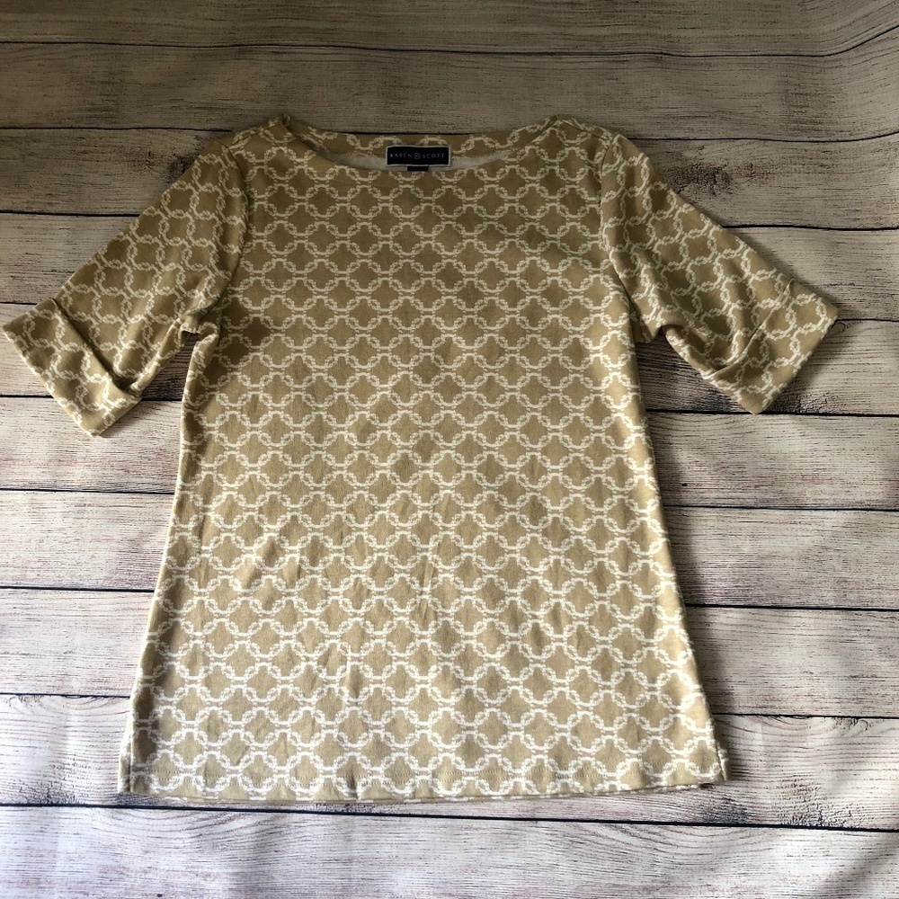 NWOT Karen Scott Cuffed Sleeve Boat Neck Top S